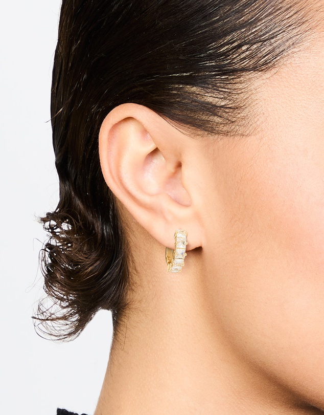Lovisa - Gold Plated Brass Cubic Zirconia Baguette Medium Huggie Earrings