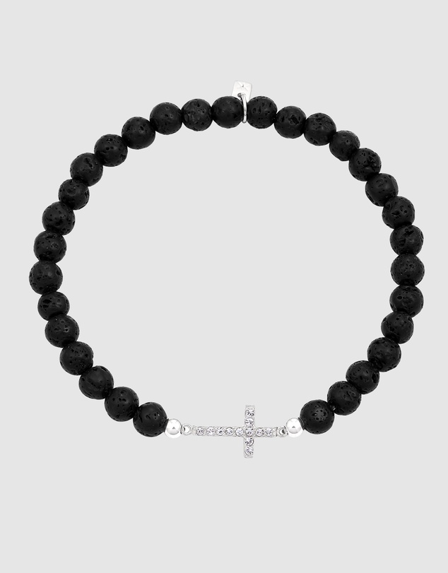 Kuzzoi - ICONIC EXCLUSIVE - Lava Bead Bracelet with Cross Charm in 925 Sterling Silver