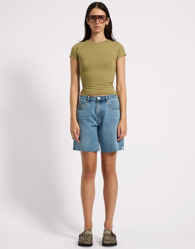ONE TEASPOON - Jacksons Mid Waist Wide Leg Denim Shorts - Blue Crush