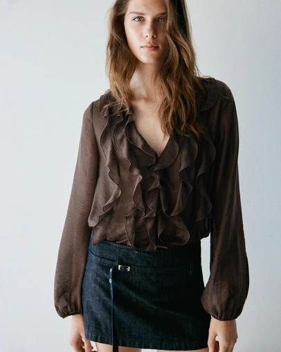 M.N.G - Ruffled Lyocell Blouse