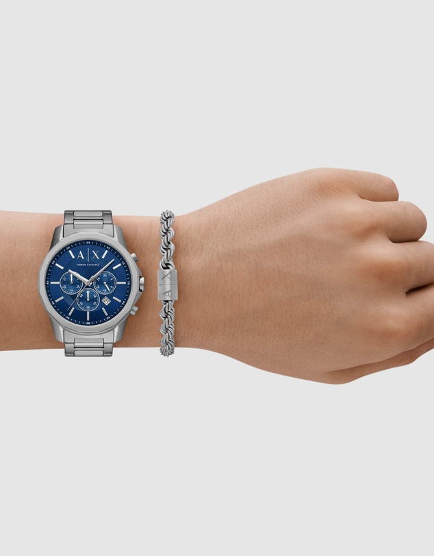 Armani Exchange - Silver Tone Chronograph Watch Set