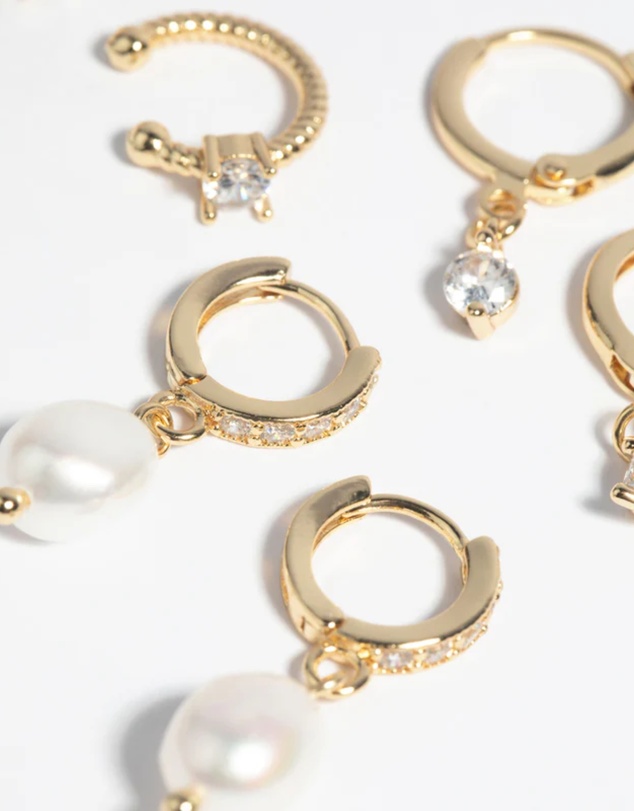 Lovisa - Gold Plated Freshwater Pearl Earring 4-Pack