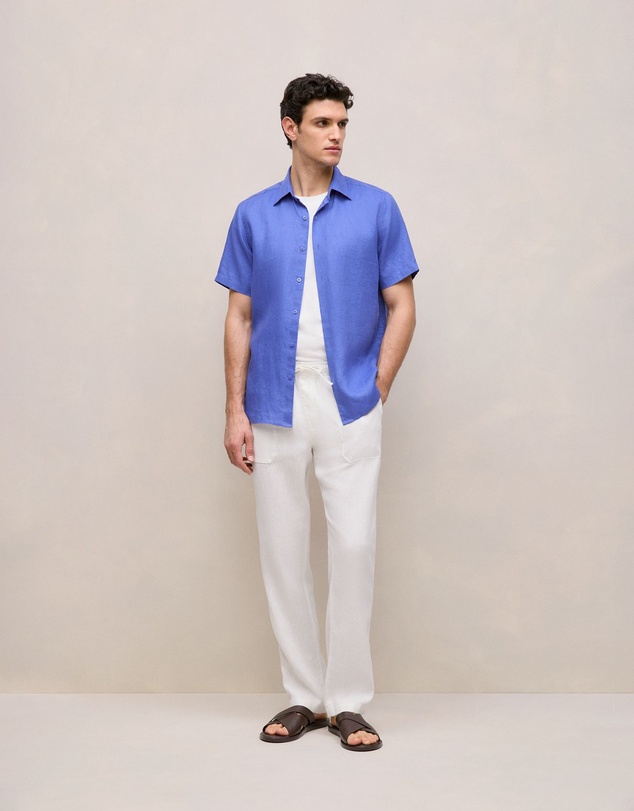 Trenery - Regular Fit Linen Short Sleeve Shirt in Vivid Blue