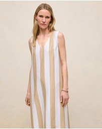 Trenery - Cabana Stripe V Neck Sleeveless Dress in Sand