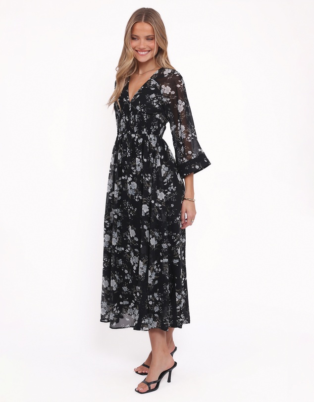 Petal & Pup - Mavis Long Sleeve Maxi Dress - Black Floral