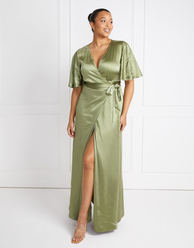 Six Stories - Wrap Tie Satin Bridesmaid Dress