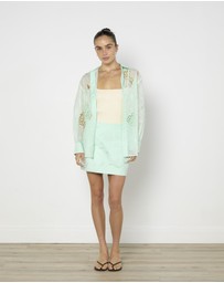 Cirkular - Pre-Loved - Oroton Mint Lace Shirt and Skirt Set