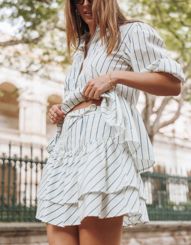 Petal & Pup - Sybella Frill Basque Skirt - Yellow/Blue Stripe
