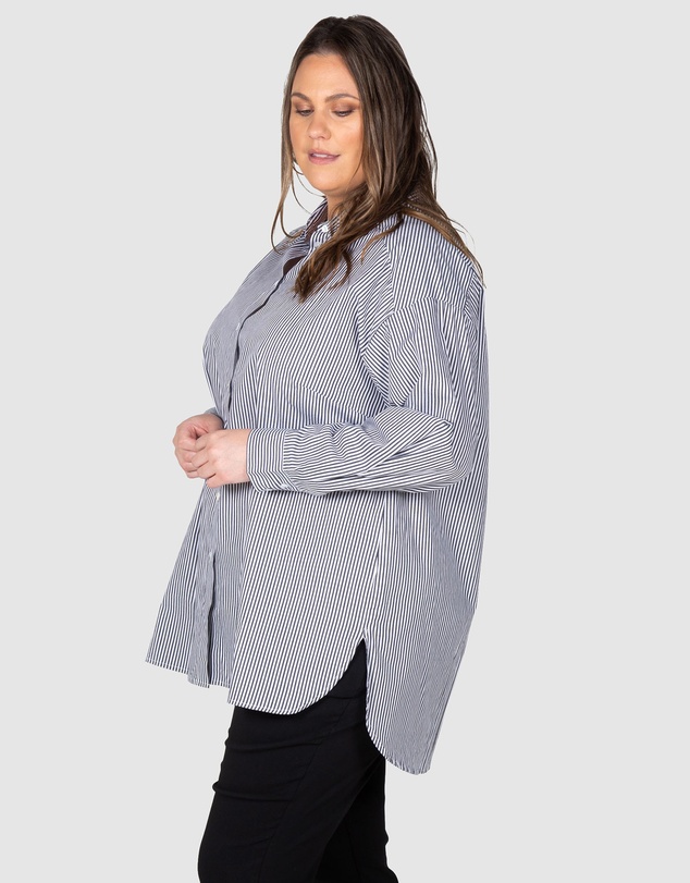 Love Your Wardrobe - Leah Stripe Curved Hem Over Shirt