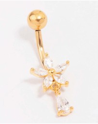Lovisa - Gold Plated Titanium Cubic Zirconia Flower Pear Threadless Belly Bar