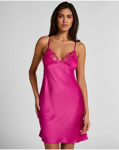 Hunkemoller - Short Satin Lace Peonie Slip Dress