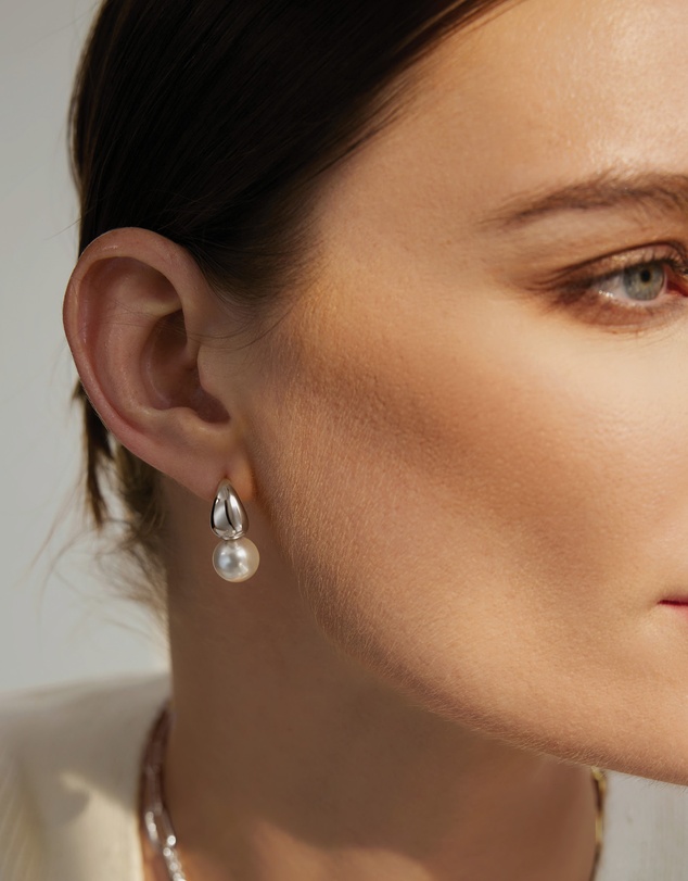 Ania Haie - Silver Pearl Dome Hoop Earrings