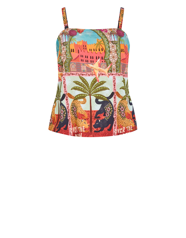 City Chic - Plus size Capri Paradise Print Cami - terracotta