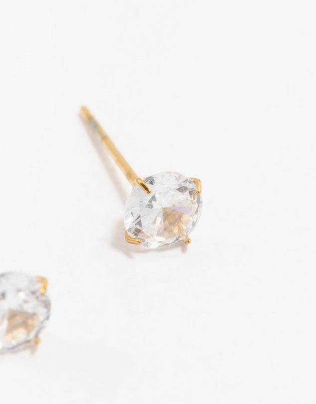 Lovisa - Waterproof Gold Plated Stainless Steel Cubic Zirconia Stud Earrings 5 MM