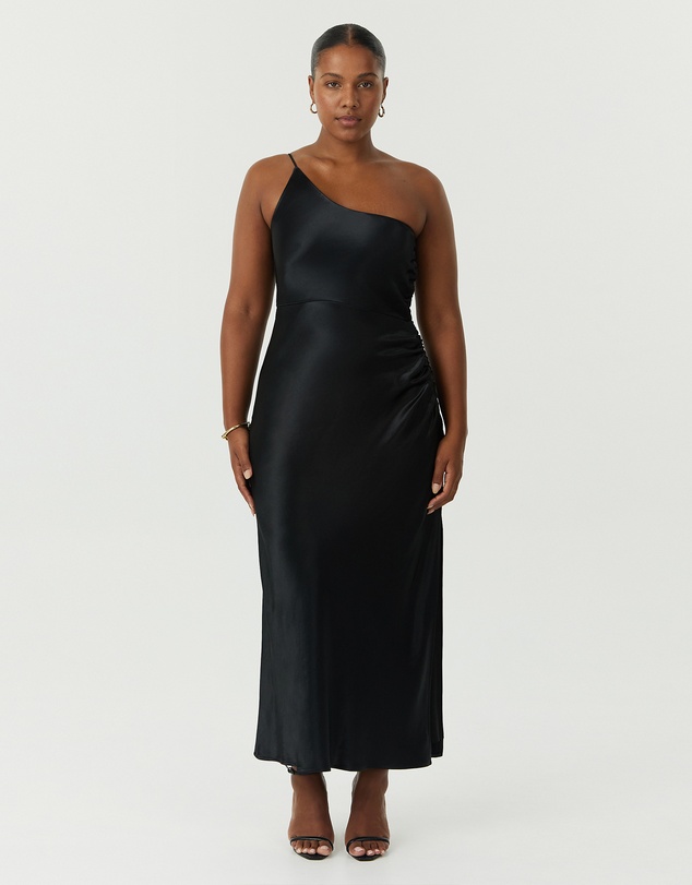 Third Form - Satin Gather One Shoulder Dress