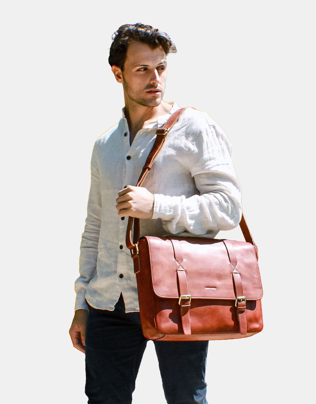 Pierre Cardin - Pierre Cardin Men's Rustic Leather Computer Satchel