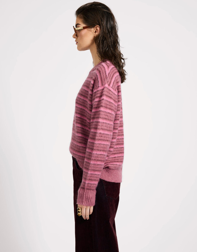ONE TEASPOON - Striped Fluffy Mohair Knit Sweater - Pink Stripe