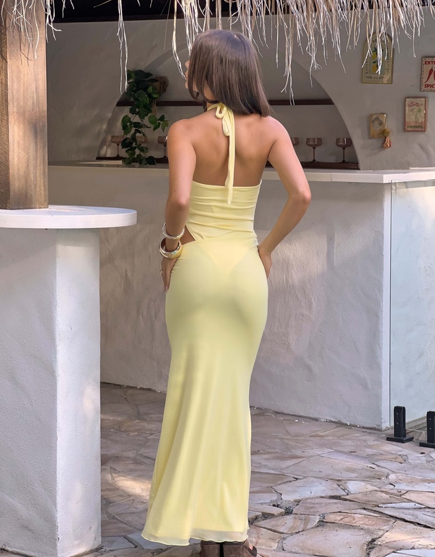Beginning Boutique - Stella Yellow Halter Cut Out Maxi Dress