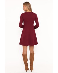 Petal & Pup - Kaylee Knit Long Sleeve Mini Dress - Burgundy