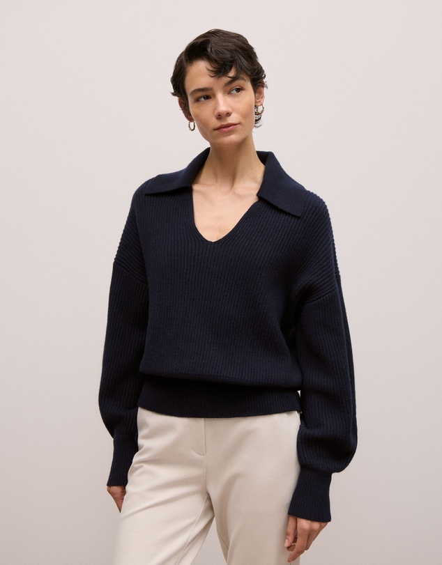 Trenery - Merino Open Collar Knit in Night Sky