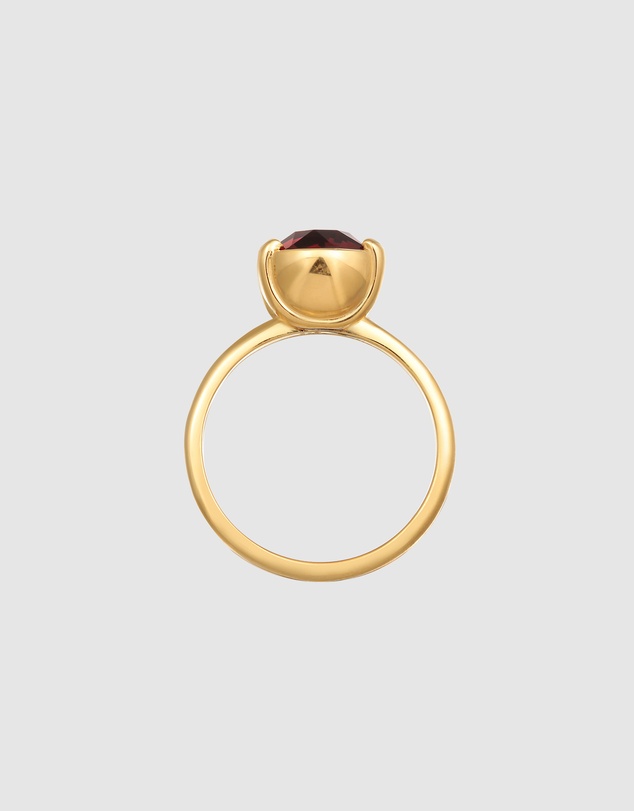Elli Jewelry - Dark Red Crystal Solitaire Ring in Gold-Plated 925 Silver