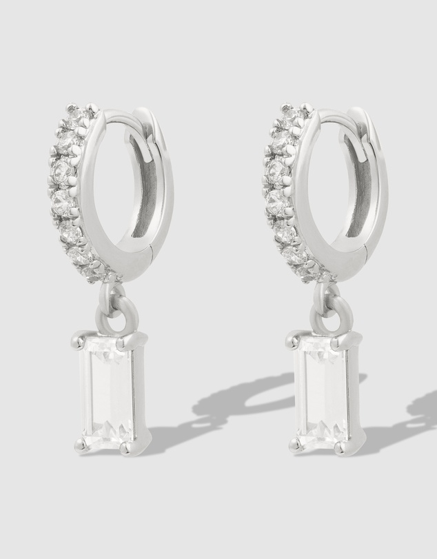 Wanderlust + Co - Baguette Silver Baby Huggie Earrings