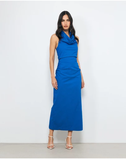 AERE - Calla Draped Neck Cotton Midi Dress