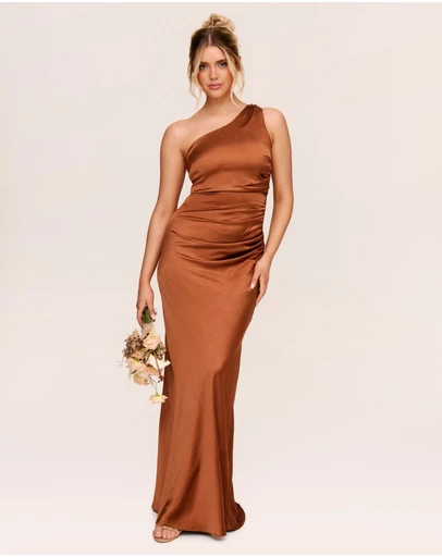 Six Stories - One Shoulder Satin Ruched Bridesmaid Dress