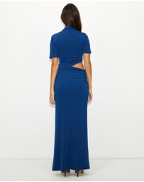 Dazie - Evening Gem Ruched Cut Out Short Sleeve Jersey Maxi Dress