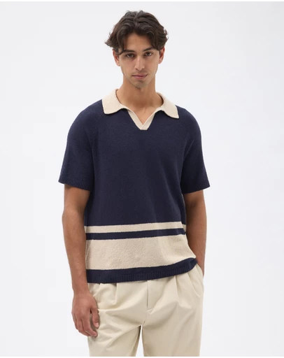 AERE - Organic Cotton Boucle Stripe Polo