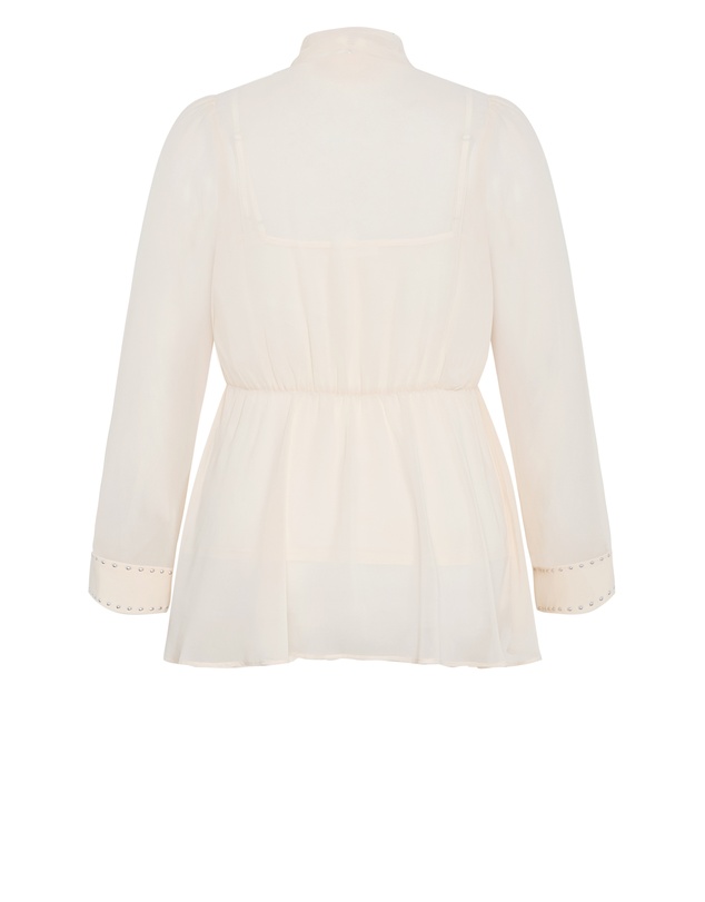 City Chic - Plus size Kara Stud Tie Neck Top - cream
