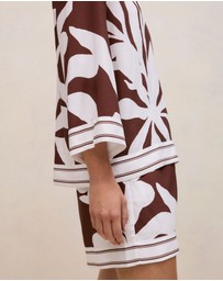 Trenery - Wakame Border Stripe Popover Top in Espresso