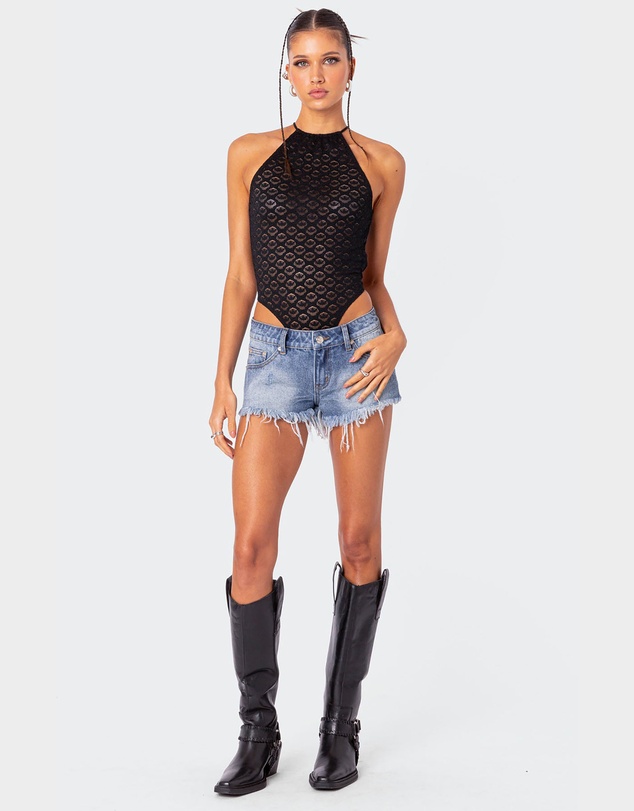 EDIKTED - Sheer Lace Open Back Bodysuit