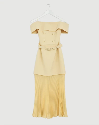 Revibe - Repaired Rebecca Vallance Muriel Off the Shoulder Midi Dress - AU 8