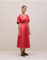 Trenery - Cotton Sateen Pleat Waist Dress in Crimson