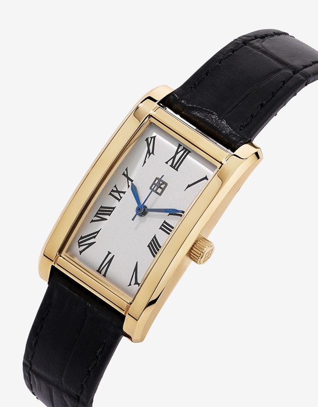 Michael Hill - Women’s Black Leather Watch in Gold-Tone Stainless Steel