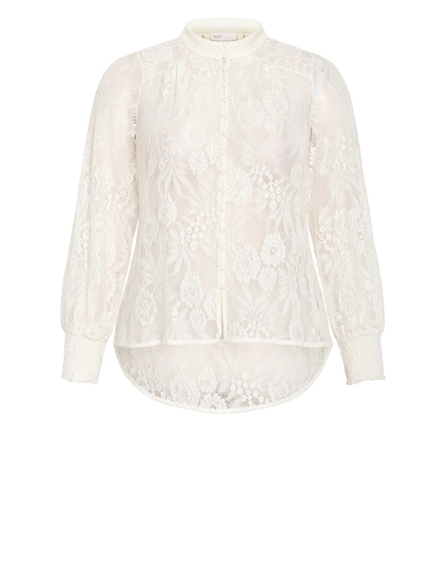 City Chic - Plus size Liv Sheer Lace Long Sleeve Blouse - ivory