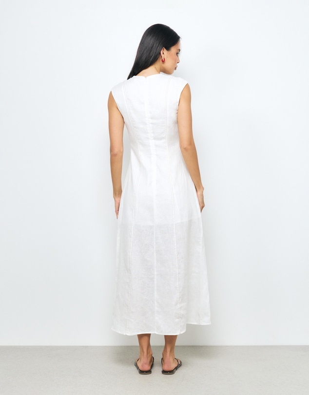 AERE - Eden Contrast Stitch Linen Midi Dress