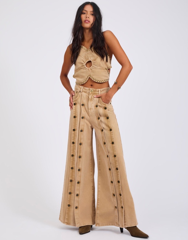 ONE TEASPOON - Hollywoods High Waist Wide Leg Denim Jeans - Warm Tan