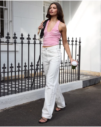Dazie - Nights Out Studded Mid Rise Straight Leg Jeans