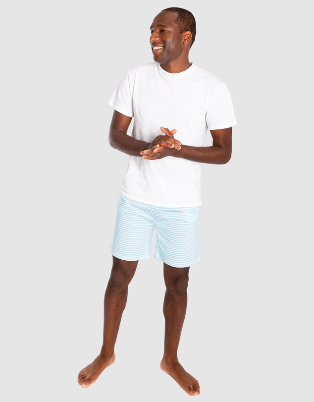 Sant And Abel - Men's Sky Blue Jersey Stripe Sleep Shorts