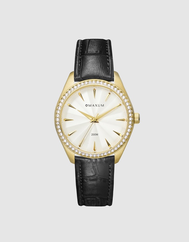 Maxum - Sydney - White Dial, Gold Tone Case & Black Leather Band