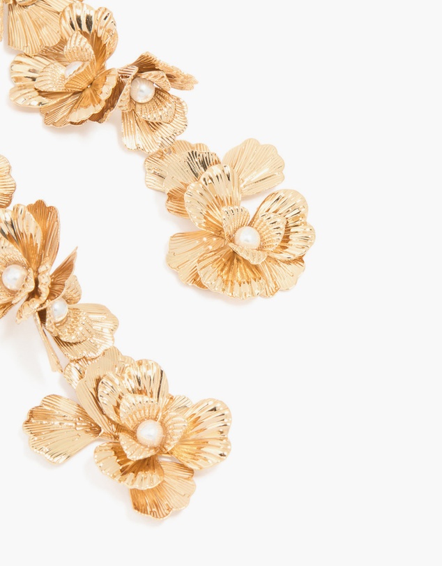 Lovisa - Gold Molten & Pearl Flower Drop Earrings