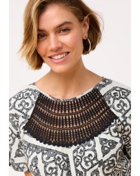 NEXT - Short Sleeve Crochet Bubblehem Top