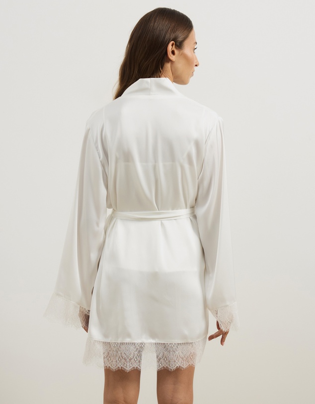 Atmos&Here - Pearl Lace Trim Satin Robe
