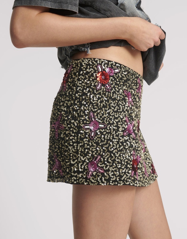 ONE TEASPOON - Pamela Hand Sequin Mini Skirt - Silver