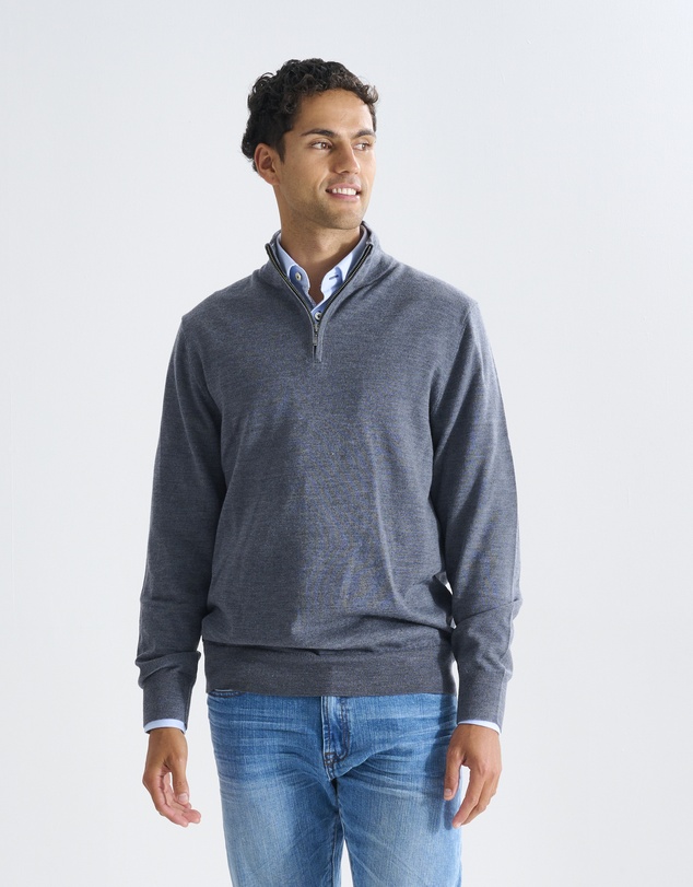 3 Wise Men - 3 Wise Men Harvey Zip Neck Merino Knit - Charcoal