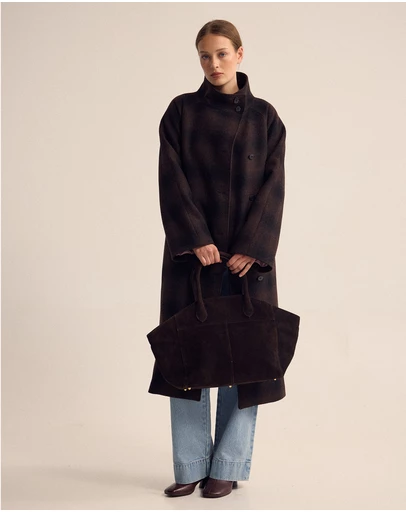 Oxford - Edi Check Funnel Collar Wool Coat