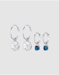 Elli Jewelry - Earrings Creoles Platelet Pendant Set with Opal Blue in 925 Sterling Silver