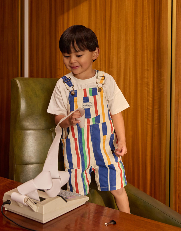 Goldie + Ace - 90s Bold Stripe James Denim Pocket Overalls - Babies-Kids